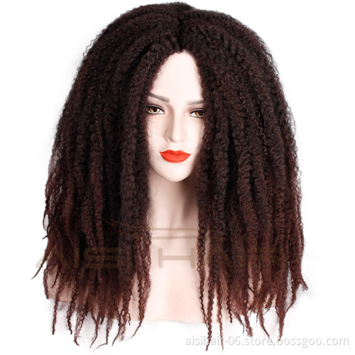 Aisi Hair Synthetic Afro Kinky Curly Hair Braided Long Wigs Dark Brown Marley Braiding Hair Wig for Black Women